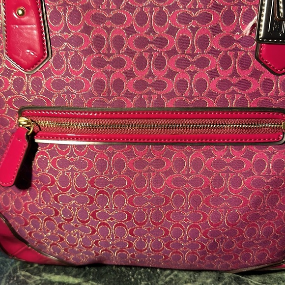 COPY - Coach hot pink signature tote part fabric part pattoned leather double h… - Picture 3 of 8